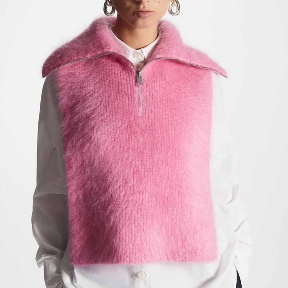 COS Open-Side Mohair Vest Womens OS Pink Sleeveless Half Zip